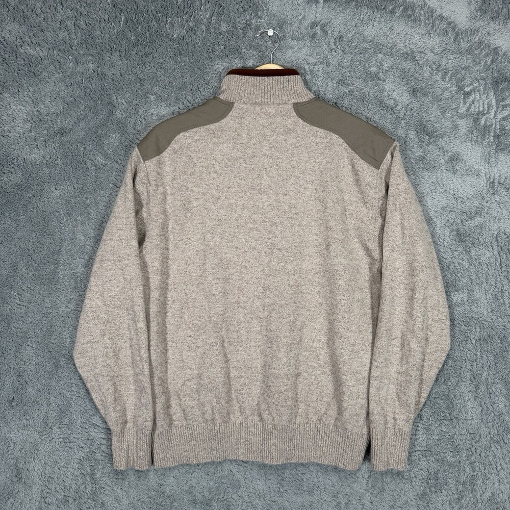 King Ranch Sweater Mens L Heather Beige 100% Wool 1/4 Zip Padded Shoulders - Picture 2 of 7